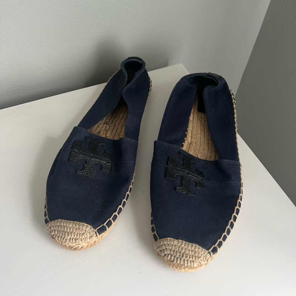 Tory Burch canvas navy flat espadrilles
